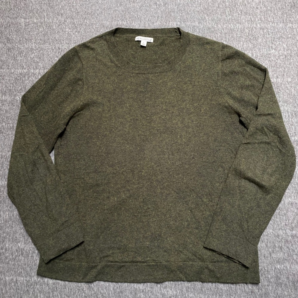 J. Crew Mercantile Womens Crewneck Sweater Olive Green Cotton Wool Blend Large